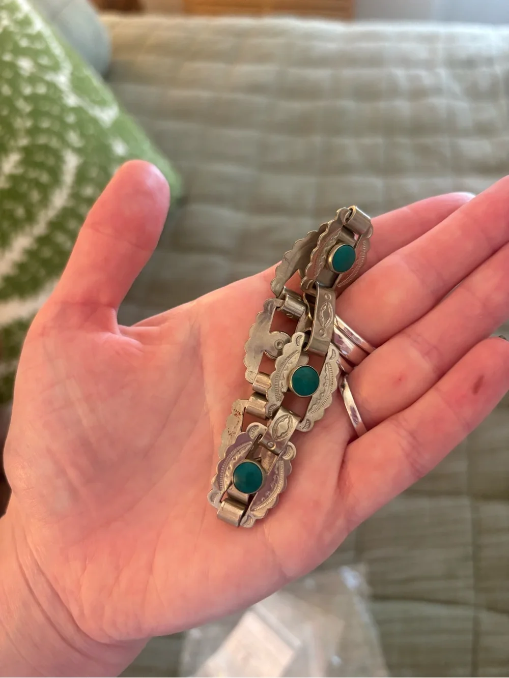 Sterling Silver Green Stone Link Bracelet